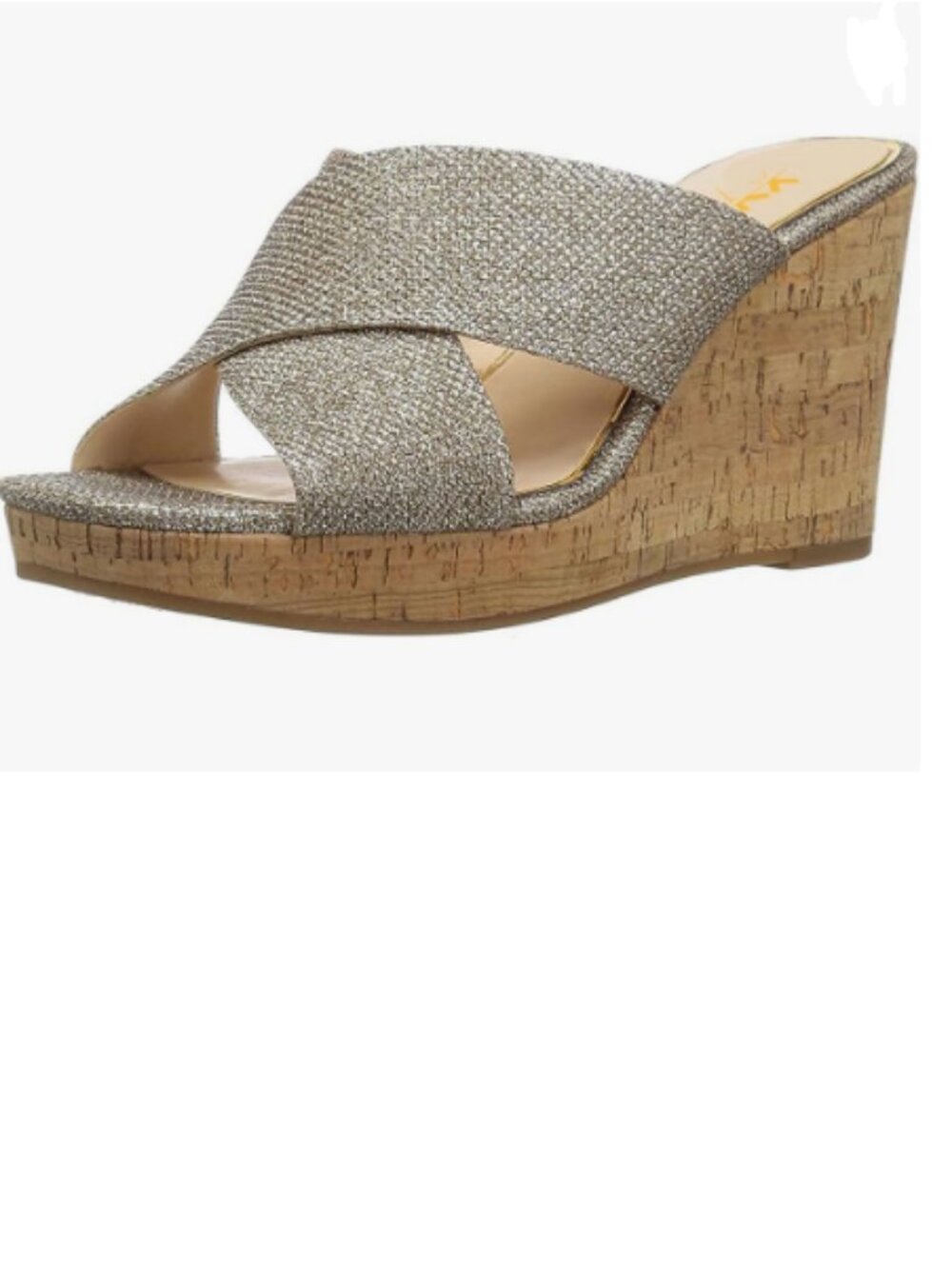XYD Silver Crossed Straps Cork Wedges Heels Low-platform Open Toe Slip on Mules